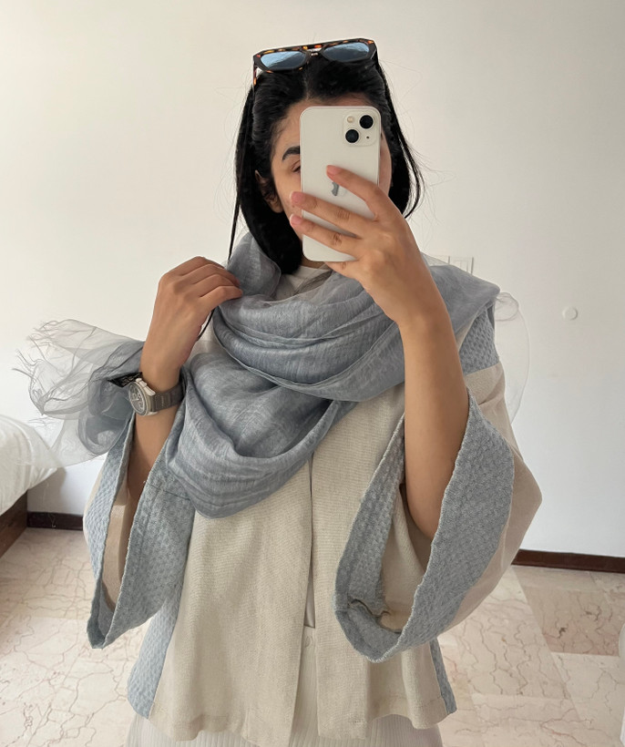 شال ارگانزا ۲ لایه آبی